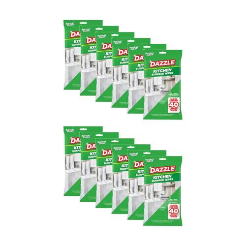 12x 40pc Dazzle Antibacterial Kitchen Surface Super Strong Jumbo Cleaning Wipes