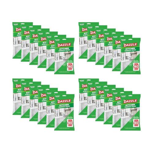 24x 40pc Dazzle Antibacterial Kitchen Surface Super Strong Jumbo Cleaning Wipes