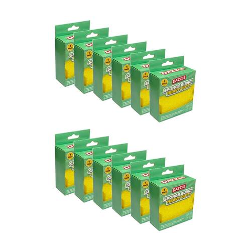 12PK Dazzle Household Cleaning Heavy Duty Sponge Buddy Yellow