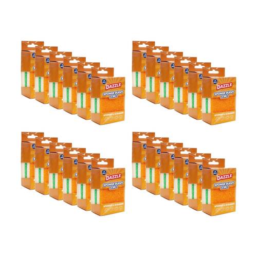 24x 2PK Dazzle 2 in 1 Household Cleaning Sponge & Scrubber Buddy Orange