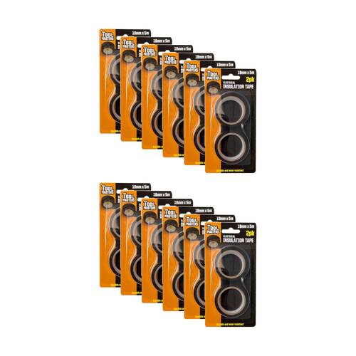 12x 2pc Tool Masters Durable Electrical Insulation Tape Roll 18mmx5m Black