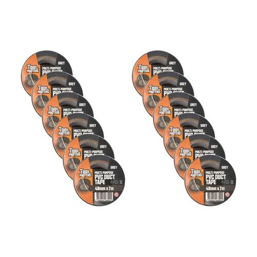 12PK Tool Masters Multi Purpose PVC Weather Resistant Duct Tape 48mmx7m Grey