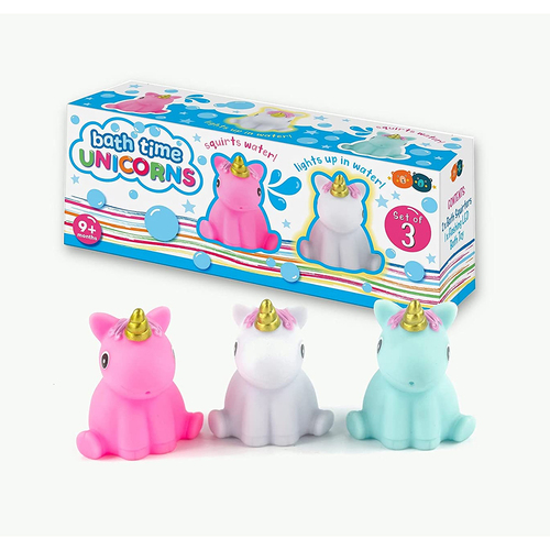 3pc Bath Time Light Up Unicorns Squirter Toddler 10m+