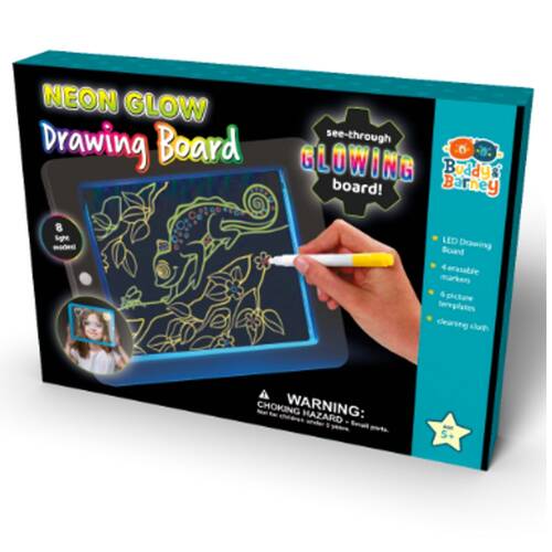 Buddy And Barney Glow Neon Drawing Board - Light Up Art Kids Kit 5Y+