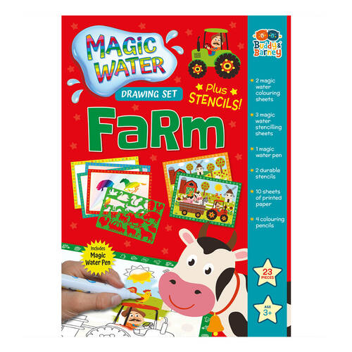 23pc Buddy & Barney Water Magic Kids Drawing Set Farm 3y+
