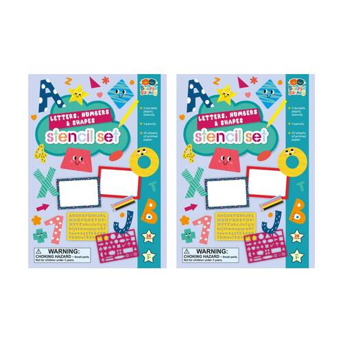 2x 7pc Buddy And Barney Stencil & Pencils Wallet Letters Shapes Numbers Book 3Y+