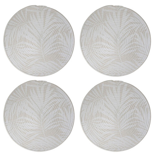 4PK LVD Placemat Printed Leaf Ivory/White 