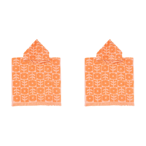 2PK Bambury HiLo Kids Poncho Bloom Cotton 60x60cm - Peach