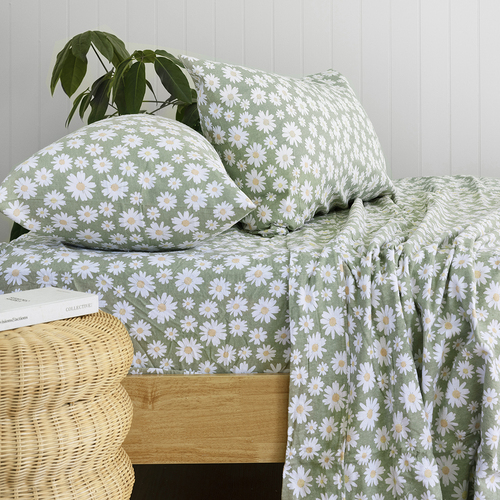 Bambury Size Double Daisy Flannelette Sheet Set Sage Home Bedding