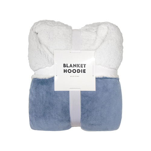 Bambury Hoodet Hooded Blanket Blue Soft Touch Knitted Home