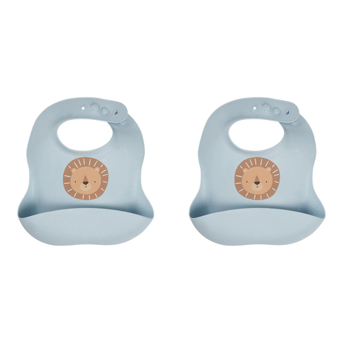2PK Splosh Baby Lion Silicone Feeding Bib Adjustable 24cm Blue 0+