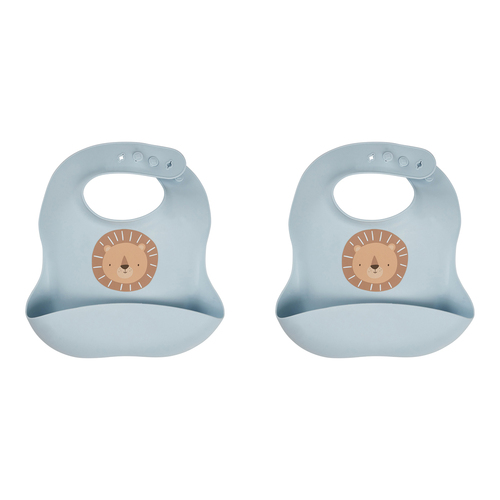 2PK Splosh Baby Lion Silicone Feeding Bib Adjustable 24cm Blue 0+