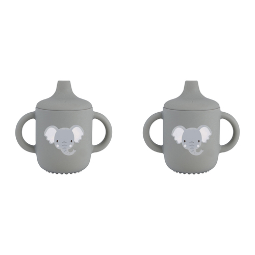 2PK Splosh Baby Elephant Silicone Sippy Cup w/ Handles 12cm Grey 0+