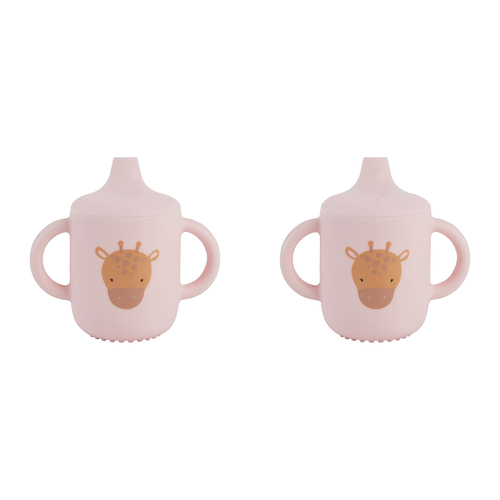 2PK Splosh Baby Giraffe Silicone Sippy Cup w/ Handles 12cm Pink 0+