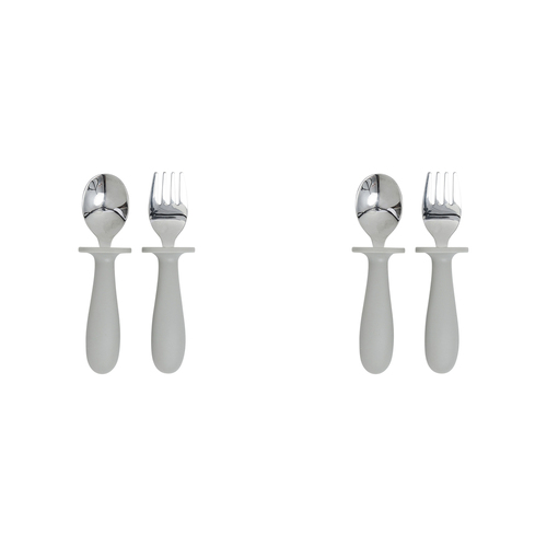 2x 2pc Splosh Baby Elephant Stainless Steel Silicone Cutlery Set Grey 0+