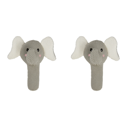 2PK Splosh Baby Elephant Cotton Knitted Rattle 19cm Grey 0+