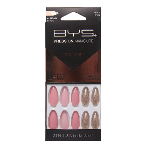 24pc BYS Press On Manicure/Nails Hint Of Glam Pink Almond