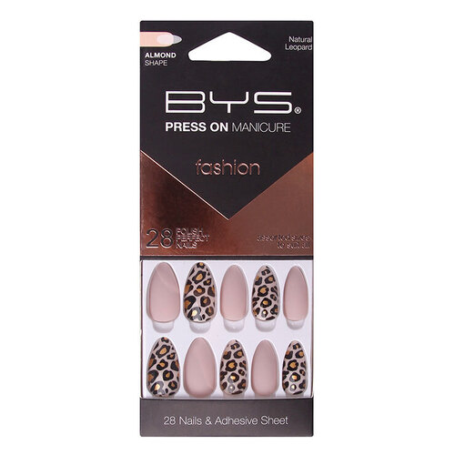 28pc BYS Press On Manicure/Nails Natural Leopard Almond
