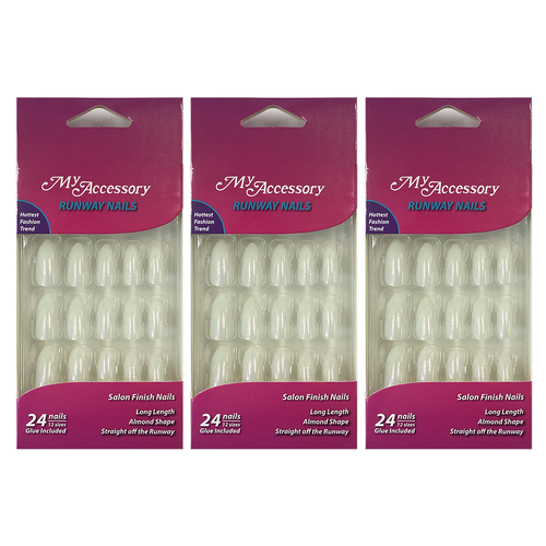 3x 24pc My Accessory Runway Party Pearlised Almond Shape Artificial Glue On Nails