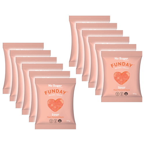 12pk Funday Sour Peach Flavoured Hearts 600g