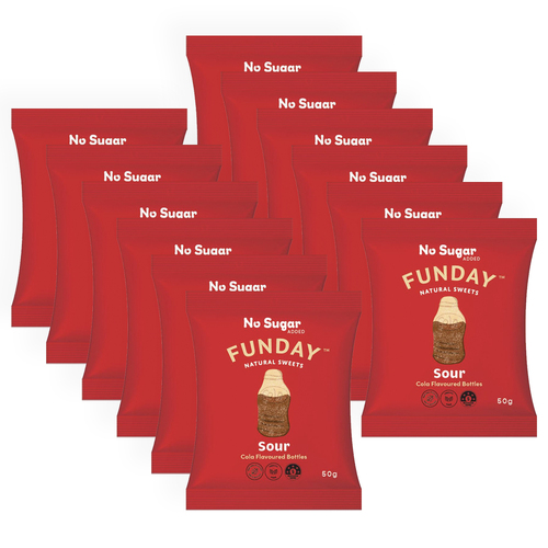 12pk Funday Sour Cola Gummy Bottles No Added Sugar 600g