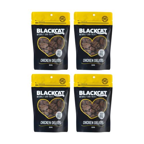 4PK Blackcat High Protein Chicken Delites Pet Cat Sized Food Treats Bag 60g