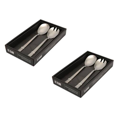 2x 2pc St. Claire Nordic Salad Server Set Stainless Steel Matt Silver
