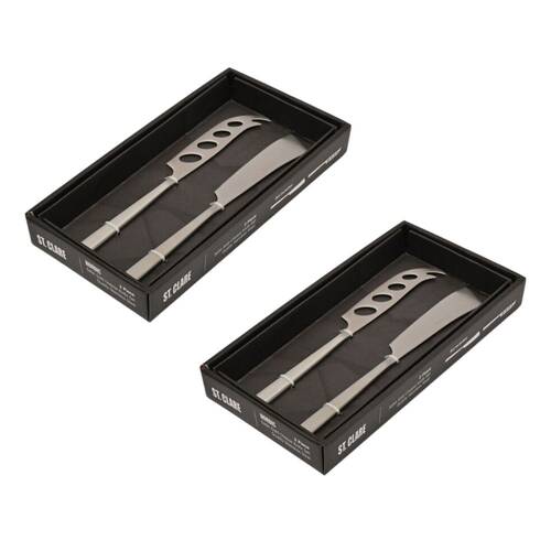 2x 2pc St. Claire Cheese Knife Set Stainless Steel 4.0mm Matt Silver