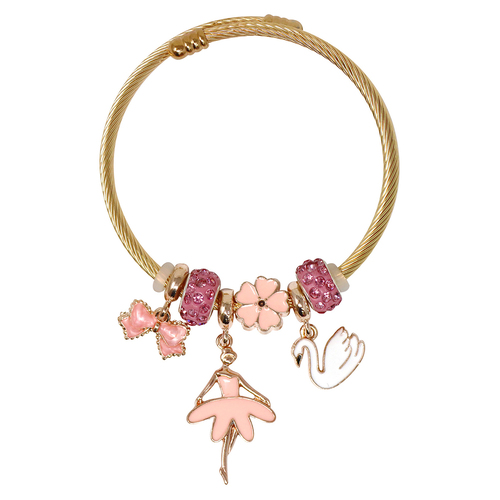 Pink Poppy Ballerina Charm Kids Gold-Plated Bracelet 3y+  