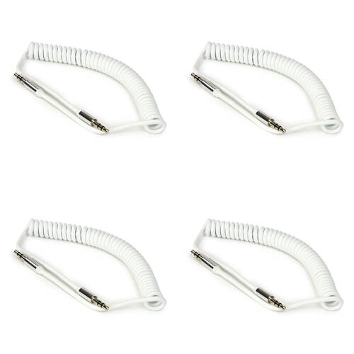 4PK Buddee Coiled 3.5mm AUX Cable - White