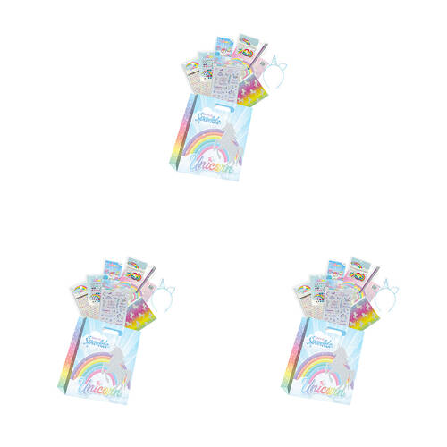 3PK Bensons Unicorn Mini Showbag with Headband Stickers Erasers - 3y+