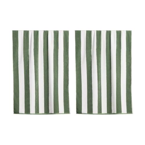 2PK Canningvale Terry Pool/Beach Towel Cabana Stripe Olive Green 80x160cm