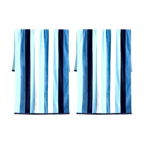 2PK Canningvale Sorrentina Velour Beach Towel Linea Azure Blue Stripe 80x160cm
