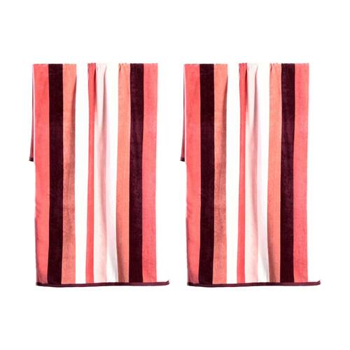 2PK Canningvale Sorrentina Velour Beach Towel Linea Berry Red Stripe 80x160cm