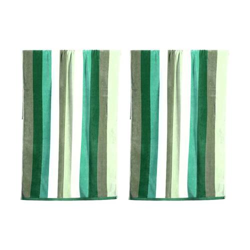 2PK Canningvale Sorrentina Velour Beach Towel Linea Verde Green Stripe 80x160cm
