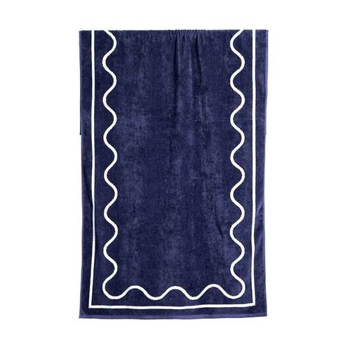 Canningvale Sorrentina Velour Pool/Beach Towel Scallop Navy 80x160cm