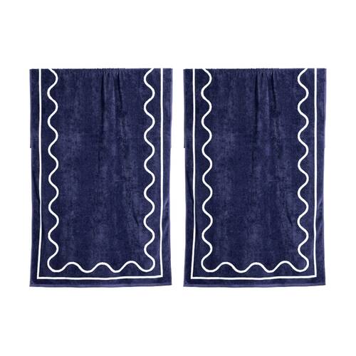 2PK Canningvale Sorrentina Velour Pool/Beach Towel Scallop Navy 80x160cm