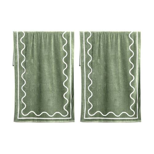 2PK Canningvale Sorrentina Velour Pool/Beach Towel Scallop Verde 80x160cm