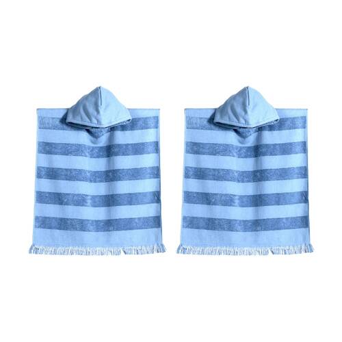 2PK Capresi Kids/Childrens Hooded Beach Towel Blue Stripe 3Y+