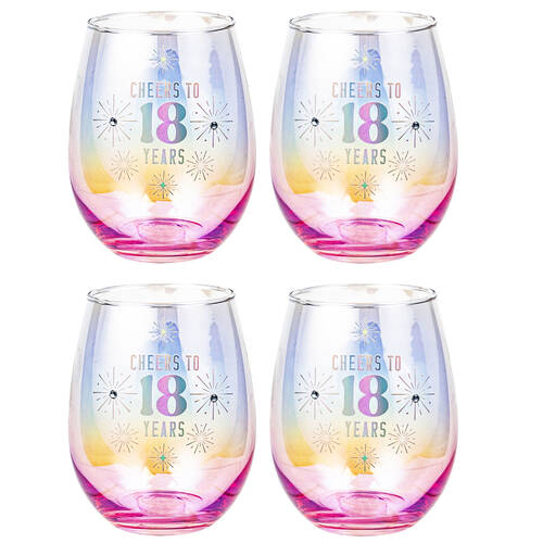 4PK LMD 18th Stemless Holographic Glass 560ml Water Tumbler
