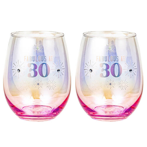 2PK LMD 30th Stemless Holographic Glass 560ml Water Tumbler
