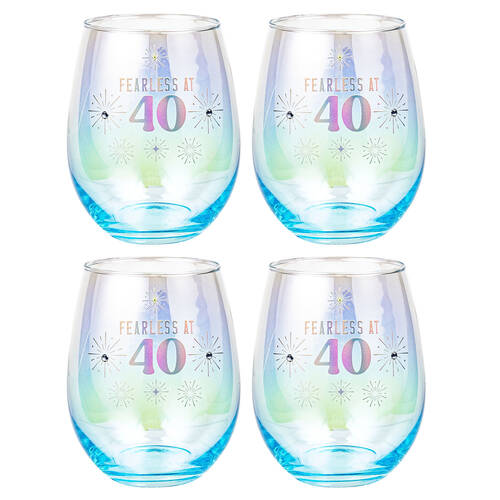 4PK LMD 40th Stemless Holographic Glass 560ml Water Tumbler