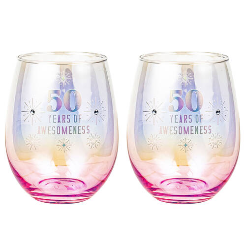 2PK LMD 50th Stemless Holographic Glass 560ml Water Tumbler
