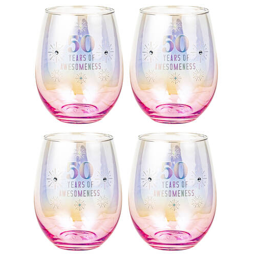 4PK LMD 50th Stemless Holographic Glass 560ml Water Tumbler