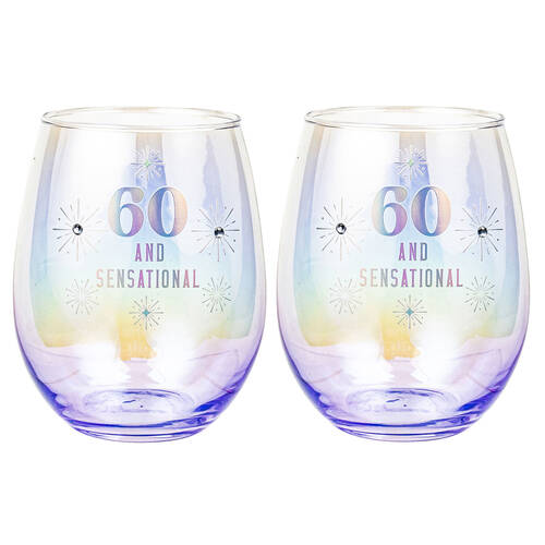 2PK LMD 60th Stemless Holographic Glass 560ml Water Tumbler