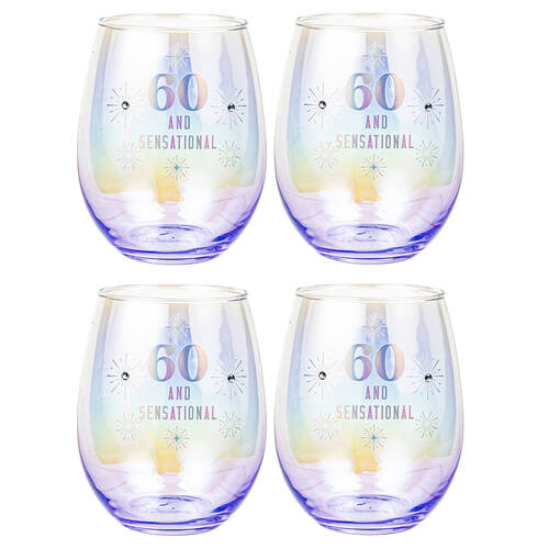 4PK LMD 60th Stemless Holographic Glass 560ml Water Tumbler