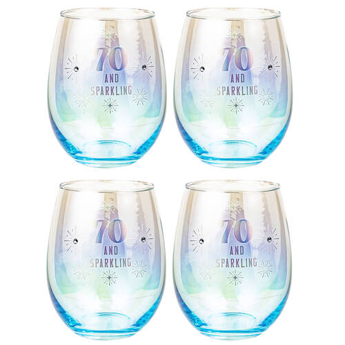 4PK LMD 70th Stemless Holographic Glass 560ml Water Tumbler
