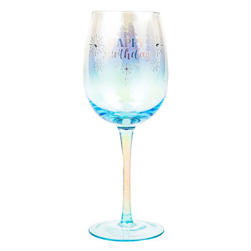 LMD Happy Birthday Holographic 430ml Stemmed Red Wine Glass Drinkware