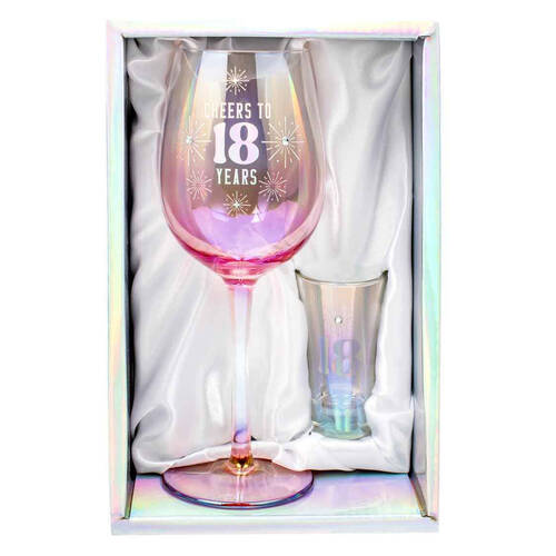 2pc LMD 18th Holographic 430ml Wine Glass/60ml Shot Glass Set