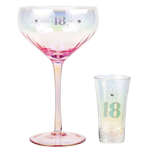 2pc LMD 18th Holographic 300ml Coupe/60ml Shot Glass Set